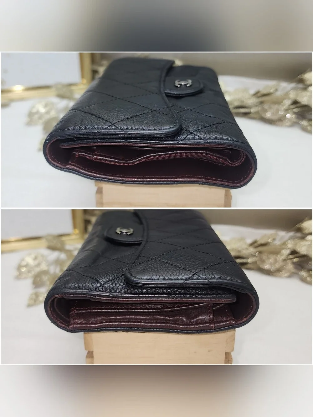 Authentic Chanel Caviar Leather Flap Card Wallet W/ COA